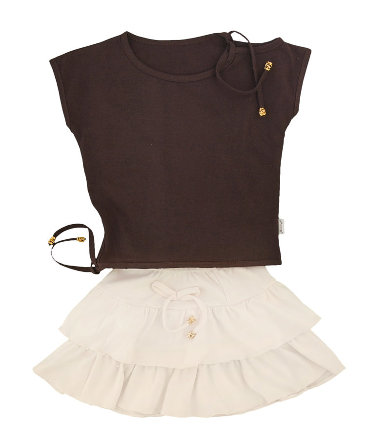 Комплект юбка+туника, 100915-1219, цвет: Молочный+коричневый