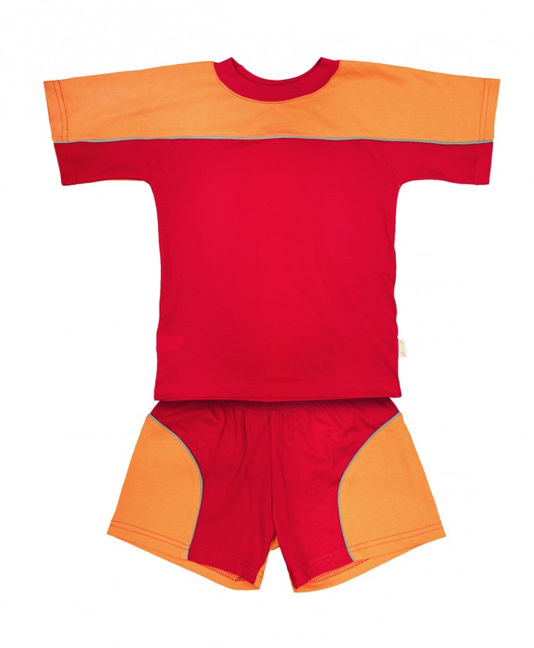 Комплект шорты+футболка, 100415-0102, цвет: Красный+оранжевый