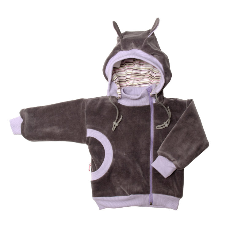 Куртка-косушка с капюшоном велюр, 0205-020-1307, цвет: Серый+фиолетовый