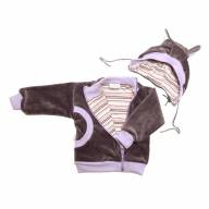 Куртка-косушка с капюшоном велюр, 0205-020-1307, цвет: Серый+фиолетовый - Куртка-косушка с капюшоном велюр, 0205-020-1307, цвет: Серый+фиолетовый