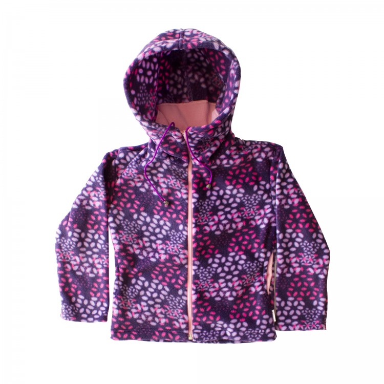 Куртка флисовая с капюшоном, 193414-8308, цвет: барбариска фиолетовая+розовый