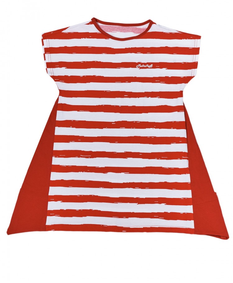 Платье-туника с карманами, 160217-9901, цвет: полоса+красный