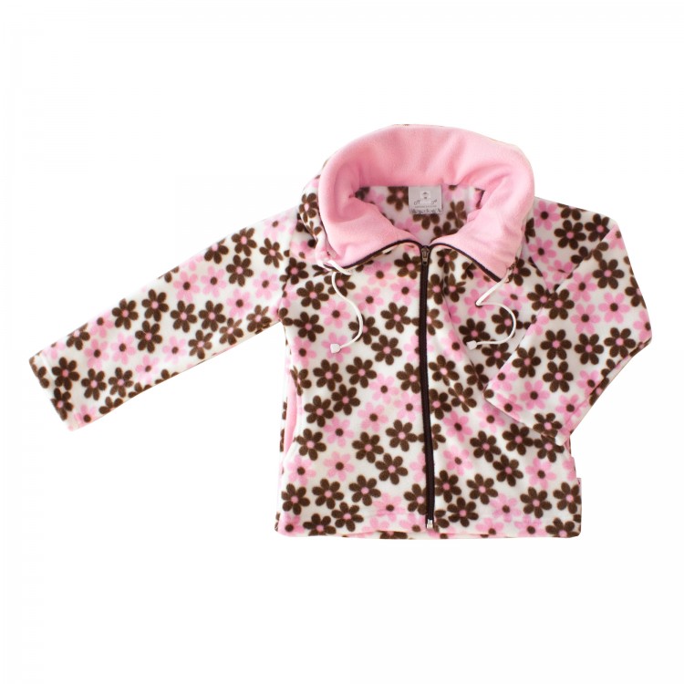 Куртка флисовая с капюшоном, 193414-8208, цвет: цветочки+розовый